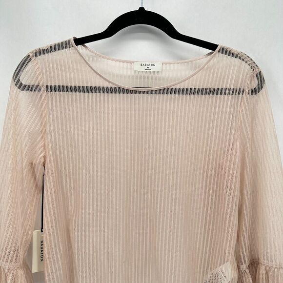 NWT Aritzia Babaton Humbert Blouse Womens XS‎ Sheer Lace Mesh Pink Coquette Boho - Picture 6 of 12